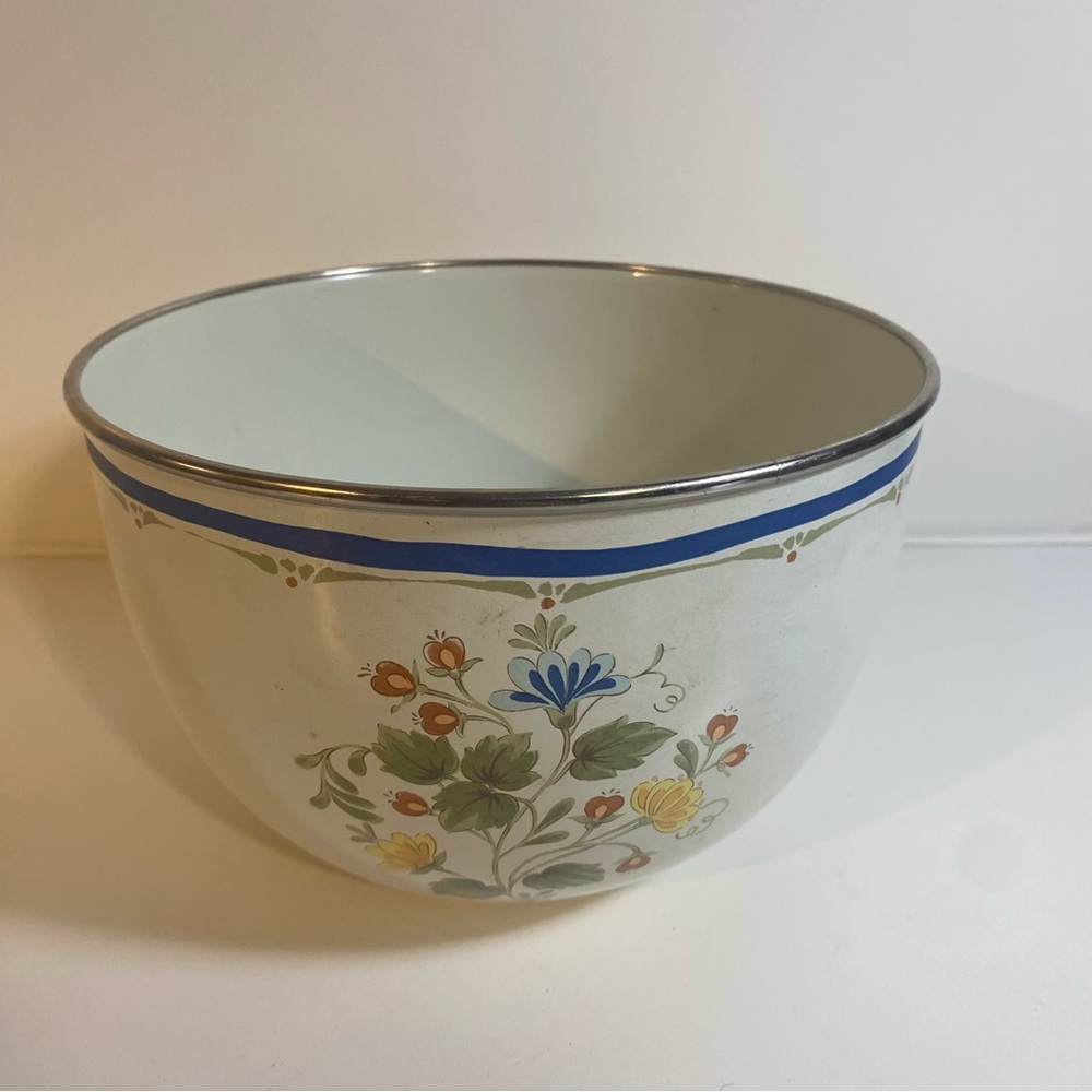 Vintage Kobe Kitchen Enameled Floral Steel Mixing Bowl Made In Japan